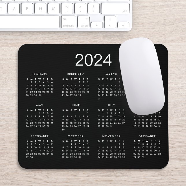 Tapis De Souris Classic Simple Noir Et Blanc Calendrier 2024 (Créateur téléchargé)