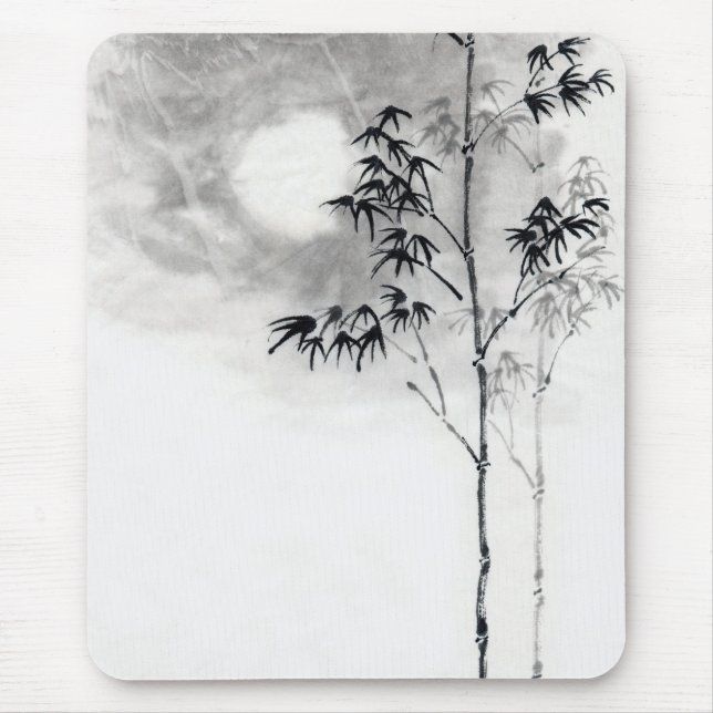 Tapis De Souris classique japonais sumi-e peinture art bambou lune (Devant)