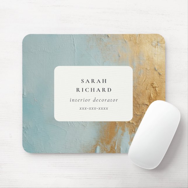 Tapis De Souris Classy Artistic Aqua Blue Gold Paint Business (Avec souris)