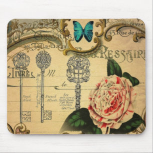Tapis De Souris clé steampunk moderne fleur rose vintage camellia