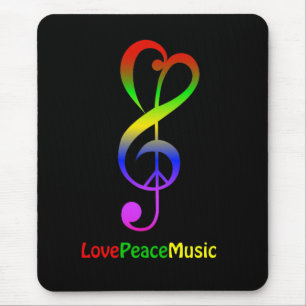 Tapis De Souris Clef triple hippie de musique de paix d'amour