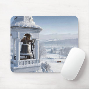 Tapis De Souris Cloche d'église couverte de neige