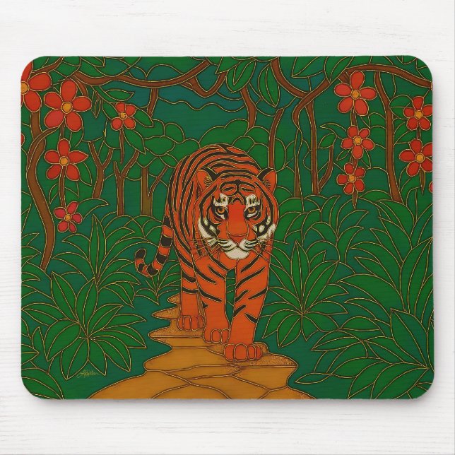 Tapis De Souris Cloisonne Art Tiger on the Jungle Path (Devant)