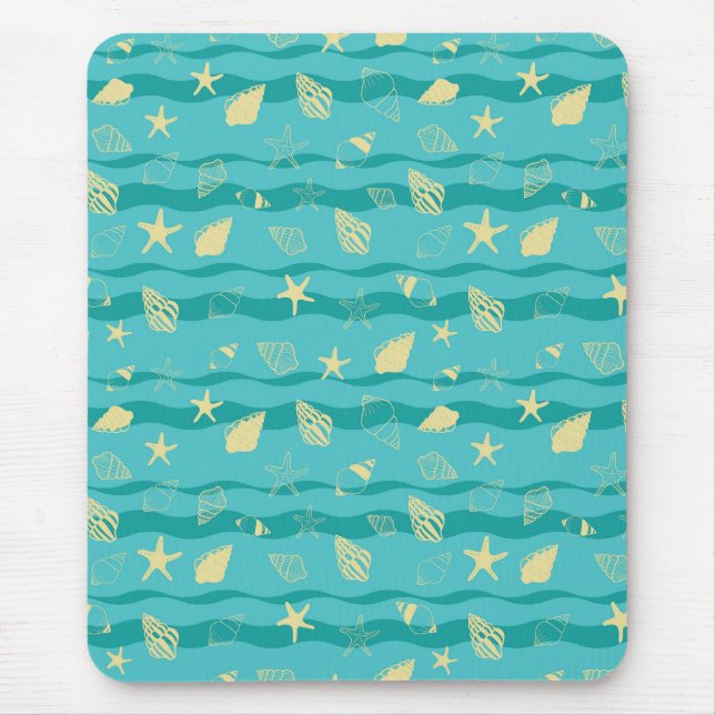 Tapis De Souris Coastal Waves & Seashell Pattern (Devant)