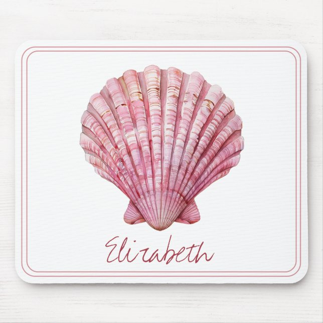 Tapis De Souris Coastère rose coquille sur blanc Personnalisé (Devant)