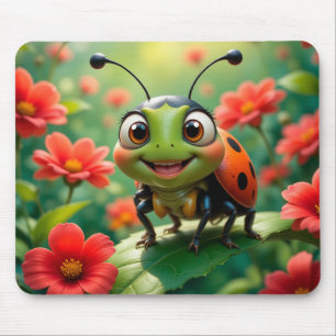 Tapis De Souris Coccinelle de dessin animé adorable sur une feuill