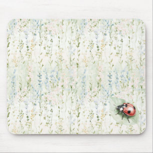 Tapis De Souris Coccinelle Fleurs Crème Bleue
