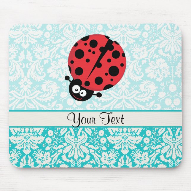 Tapis De Souris Coccinelle turquoise de motif de damassé (Devant)
