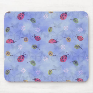 Tapis De Souris Coccinelles et Feuilles d'Automne Bleues
