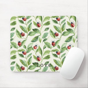 Tapis De Souris Coccinelles sur jardin de feuilles vertes