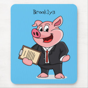 Tapis De Souris Cochon amusant en costume d'affaires dessin animé