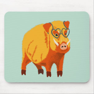 Tapis De Souris Cochon Cute - Boar Geek Avec Lunettes