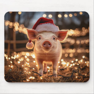 Tapis De Souris Cochon dans un chapeau de Père Noël