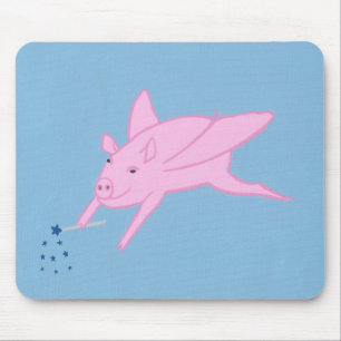 Tapis De Souris Cochon rose Fabriquant Des Étoiles Bleues Plaquett