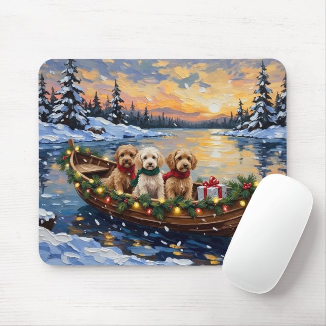Tapis De Souris Cockapoo Christmas Boat Holiday (Avec souris)