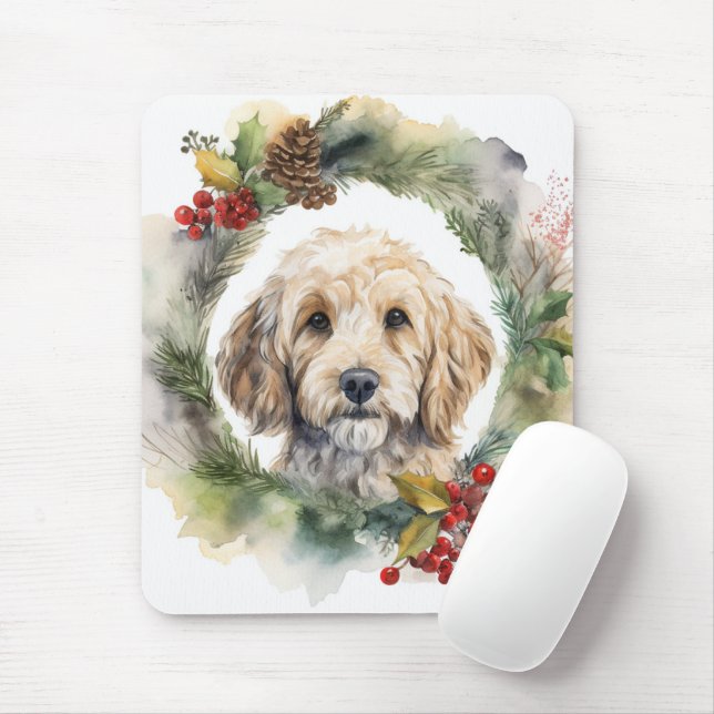 Tapis De Souris Cockapoo Christmas Wreath Festive Pup (Avec souris)