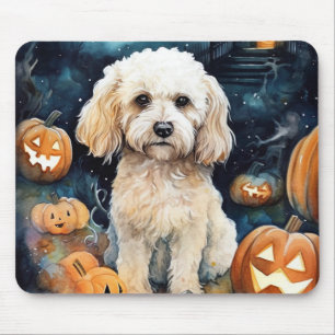 Tapis De Souris Cockapou d'Halloween avec la peur Citrouille
