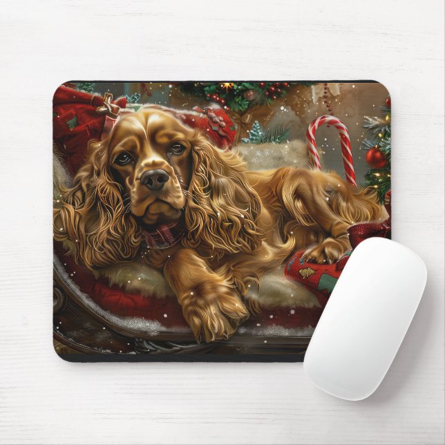 Tapis De Souris Cocker Spaniel Chien Festif de Noël (Avec souris)