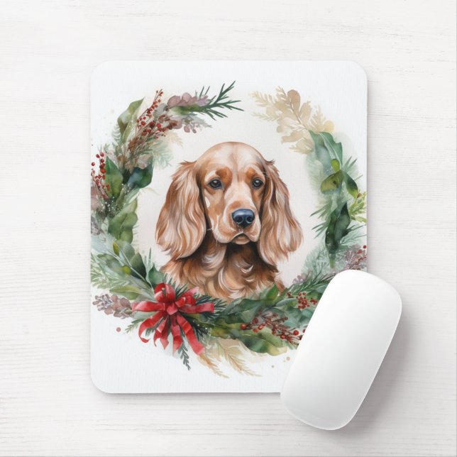 Tapis De Souris Cocker Spaniel Noël Wreath Festive Pup (Avec souris)