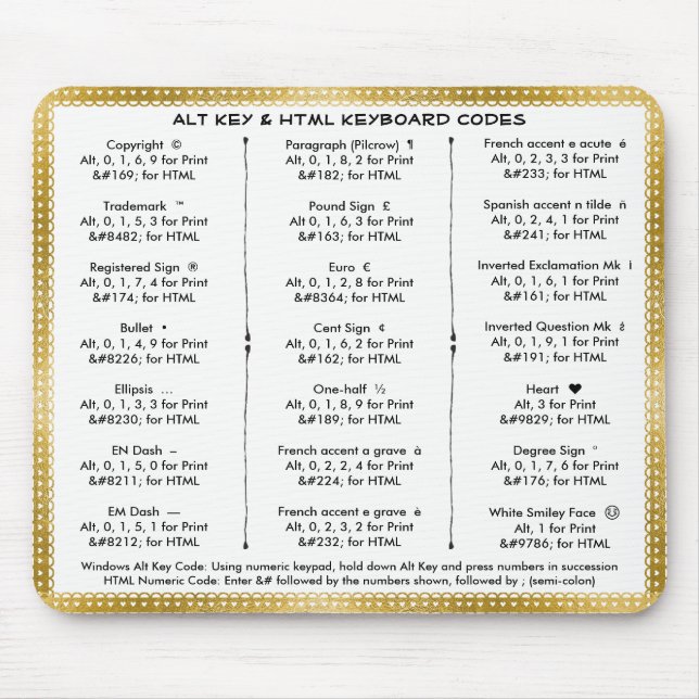 Tapis De Souris Codes clé Alt et clavier HTML (Devant)