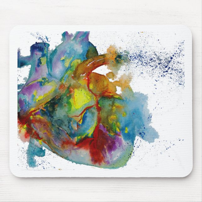 Tapis De Souris Coeur anatomique pour aquarelle moderne (Devant)