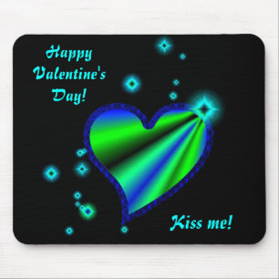 Tapis De Souris Coeur arc-en-ciel bleu vert avec étoiles