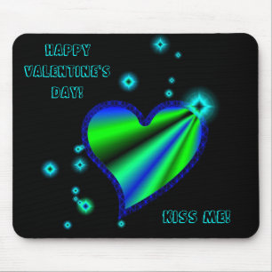 Tapis De Souris Coeur arc-en-ciel bleu vert avec étoiles