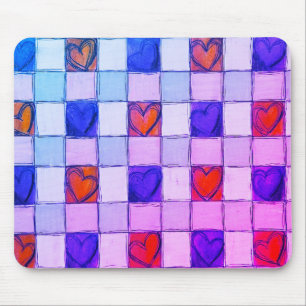 Tapis De Souris Coeur bleu violet en vichy pavé souris