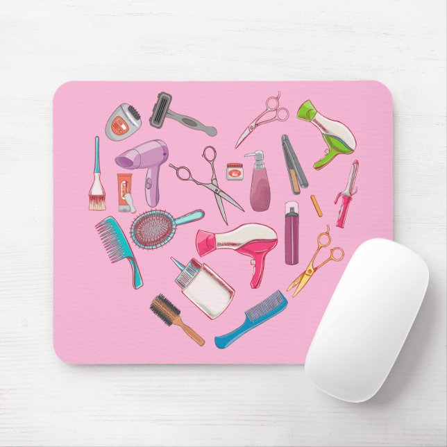 Tapis De Souris Coeur de coiffeur Outil coiffeur (Avec souris)