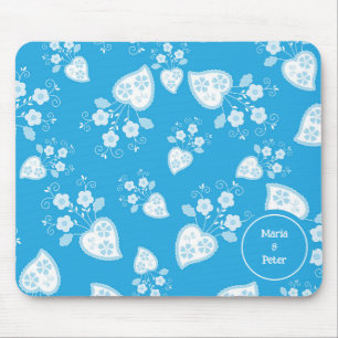 Tapis De Souris Coeur de fleur bleu avec fleurs motif