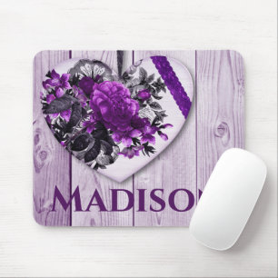 Tapis De Souris Cœur de lilas violet avec nom personnalisé