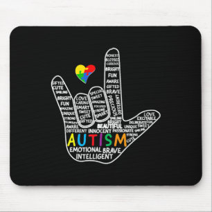 Tapis De Souris Cœur de puzzle Asl Amour Langue des Signes Main Au
