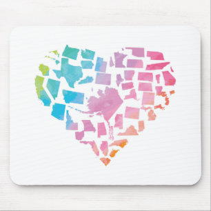 Tapis De Souris Coeur des Etats-Unis d'aquarelle