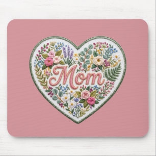 Tapis De Souris Cœur en broderie fausse florale Maman