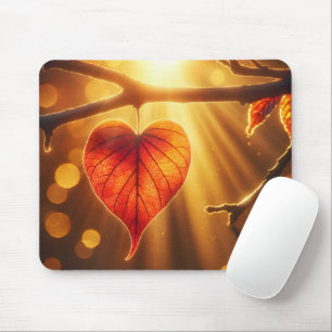 Tapis De Souris Coeur feuille d'automne avec soleil