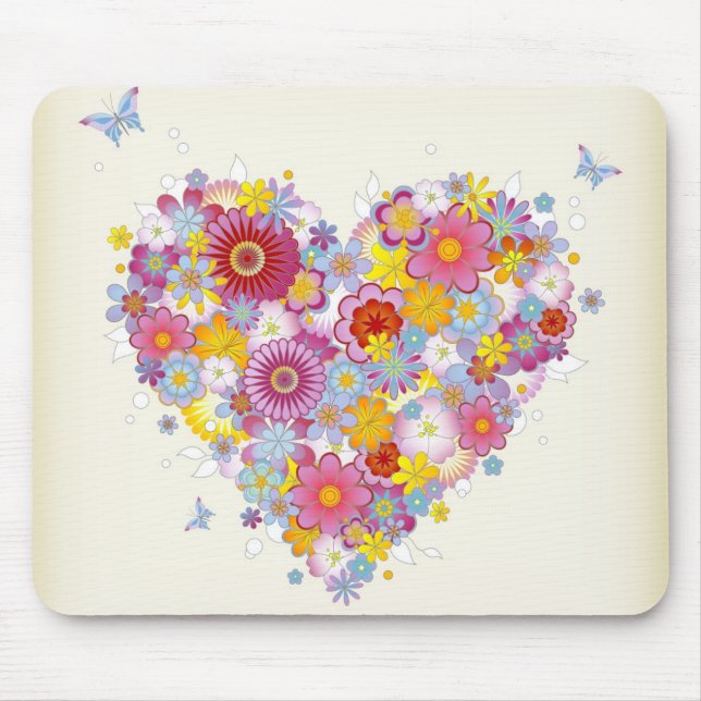 Tapis De Souris Coeur floral avec des papillons (Devant)