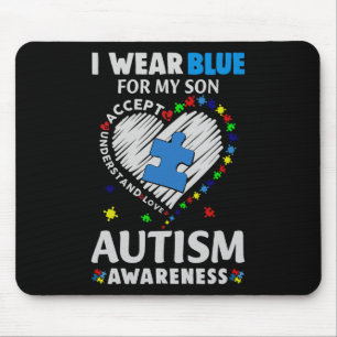 Tapis De Souris Coeur Je Porte Du Bleu Pour Ma Sensibilisation sur