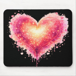 Tapis de souris cœur lumineux sur fond noir mousepad