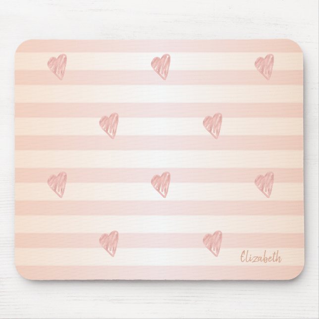 Tapis De Souris Coeurs adorables, Rayures - Personnalisé (Devant)