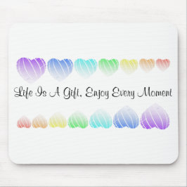 Tapis De Souris "Coeurs Arc-en-ciel" Mots Inspirants Pad Souris