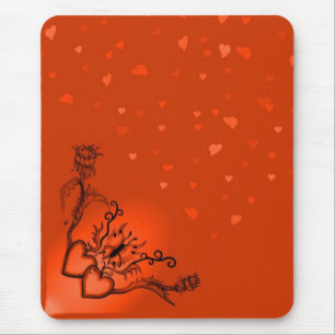 Tapis De Souris Coeurs avec fleurs et papillon en style tatouage