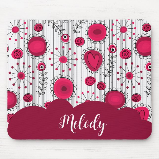 Tapis De Souris Coeurs blancs blancs blancs blancs Whimsical fleur (Devant)