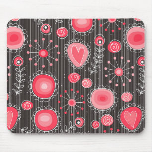 Tapis De Souris Coeurs blancs et gris et fleurs florales