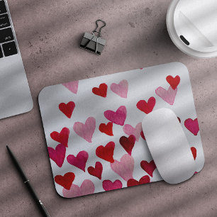 Tapis De Souris Coeurs d'aquarelle de la Saint-Valentin - rose