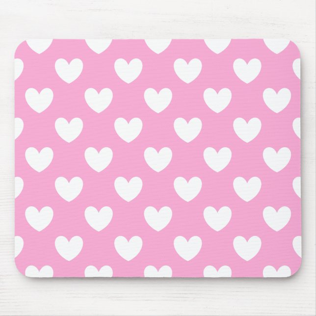 Tapis De Souris Coeurs de polka blanc sur Cotton Candy rose (Devant)