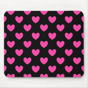Tapis De Souris Coeurs de polka rose Fuchsia sur noir