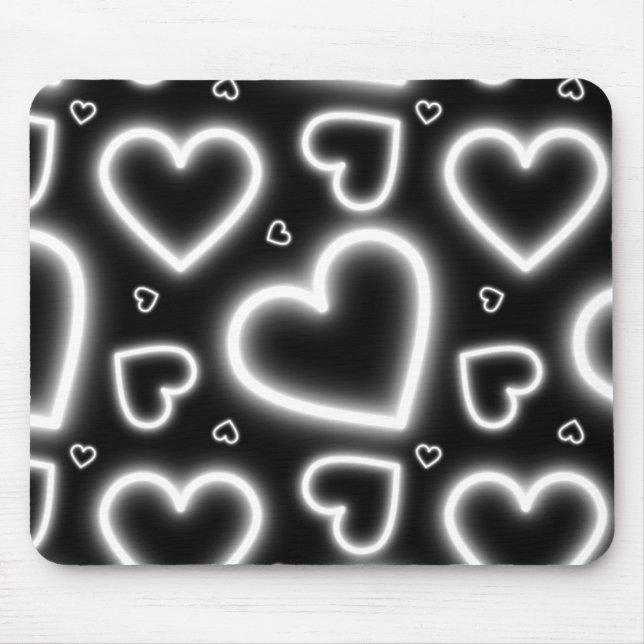 Tapis De Souris Coeurs en néon blanc V-Day (Devant)