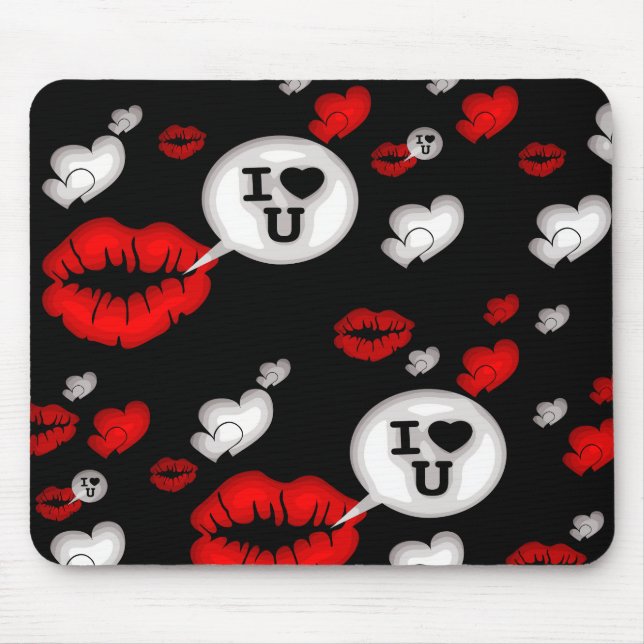 Tapis De Souris Coeurs Et Lèvres D'Amour Rouge (Devant)
