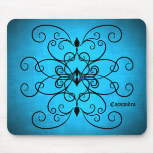 Tapis De Souris Coeurs et tourbillons noirs et bleus personnalisés