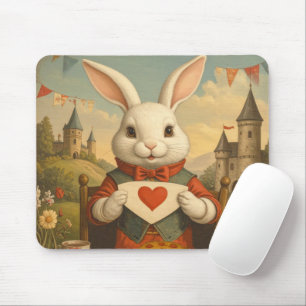 Tapis De Souris Cœurs Fantaisistes de Lapin Blanc Enchantant le Pa